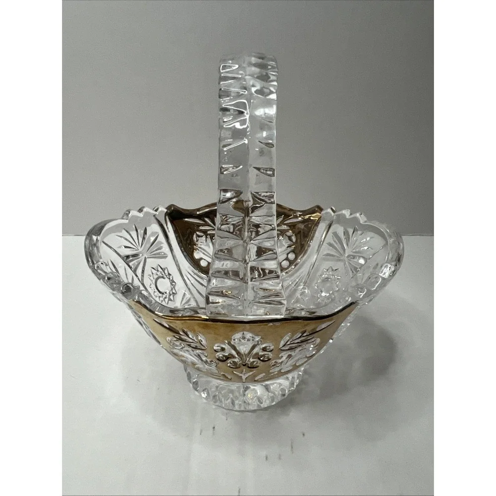 Anna Hutte Bleikristall 24% Lead Crystal Basket Gold & Clear Germany